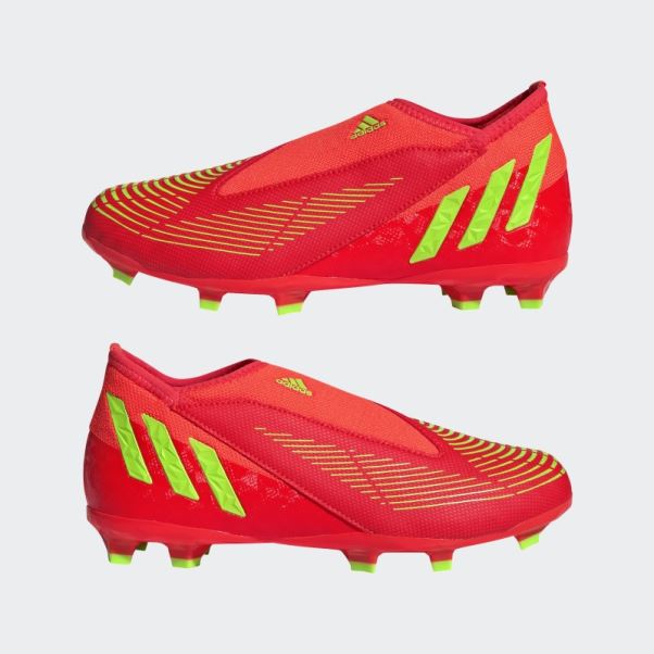 Predator Edge.3 Chaussures De Sol Ferme Sans Lacets Rouge Adidas
