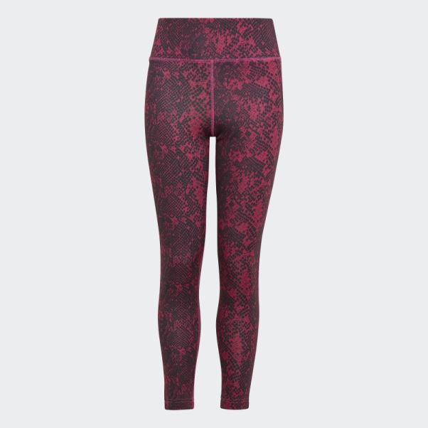 Adidas Aeroready Animal-print Optime 7/8 High-rise Pocket Tights Fuchsia