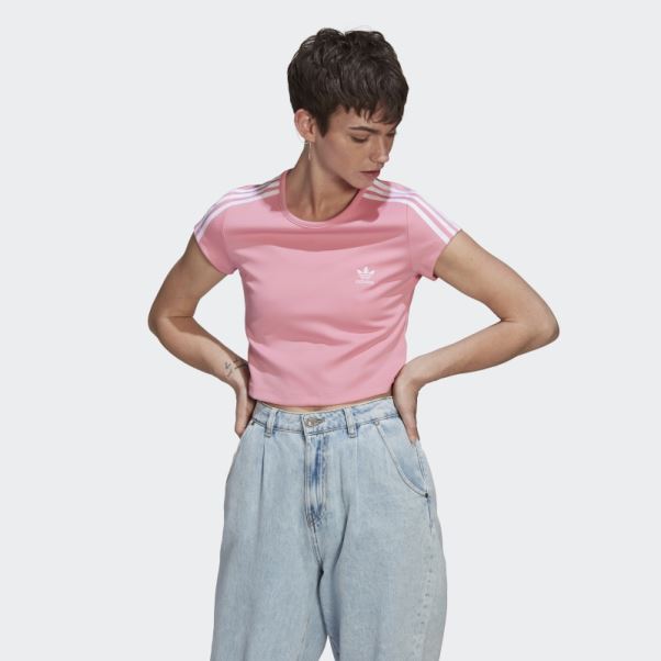 Adicolor Classics Crop T-shirt à 3 Bandes Rose Adidas