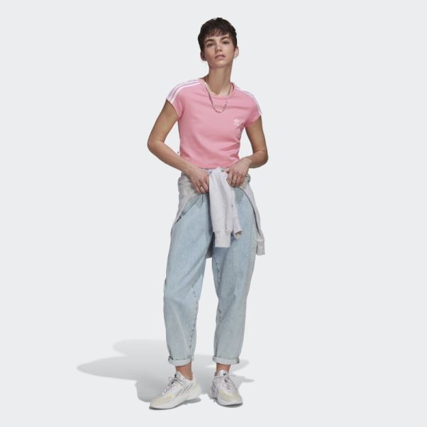 Adicolor Classics Crop T-shirt à 3 Bandes Rose Adidas