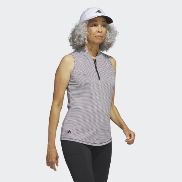 Polo De Golf Sans Manches Adidas Bicolore Ottoman Noir