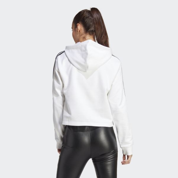 Adidas Essentials 3-stripes French Terry Crop Hoodie Blanc Fashion