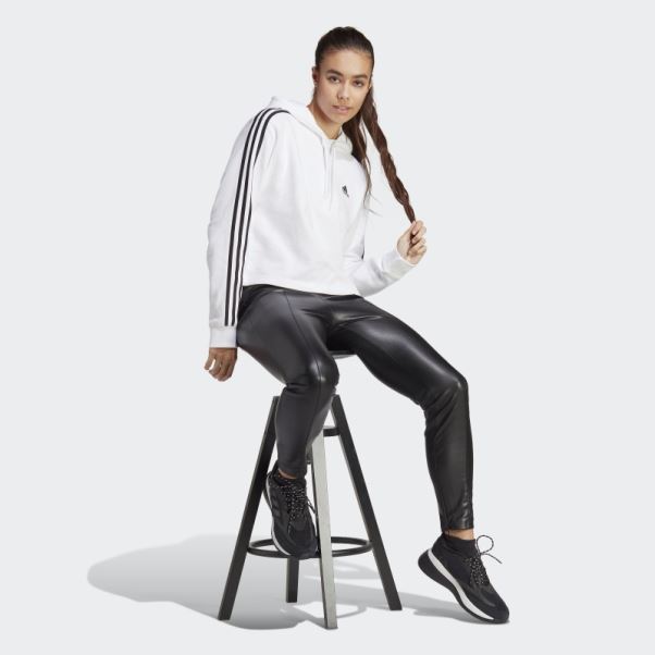 Adidas Essentials 3-stripes French Terry Crop Hoodie Blanc Fashion