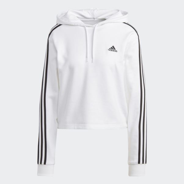 Adidas Essentials 3-stripes French Terry Crop Hoodie Blanc Fashion