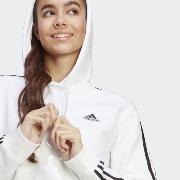 Adidas Essentials 3-stripes French Terry Crop Hoodie Blanc Fashion