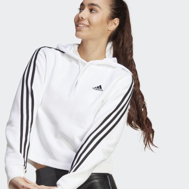 Adidas Essentials 3-stripes French Terry Crop Hoodie Blanc Fashion