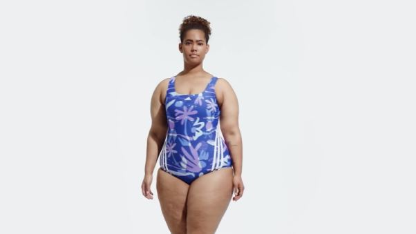 Maillot De Bain Fleuri 3 Bandes (grande Taille) Bleu Adidas