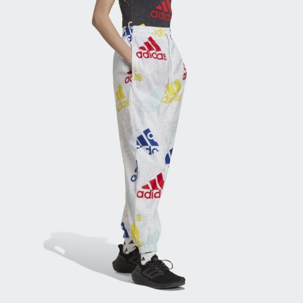 Pantalon Tissé Ample à Logo Multicolore Essentials Adidas Blanc