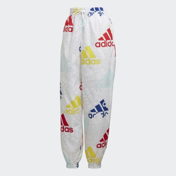 Pantalon Tissé Ample à Logo Multicolore Essentials Adidas Blanc
