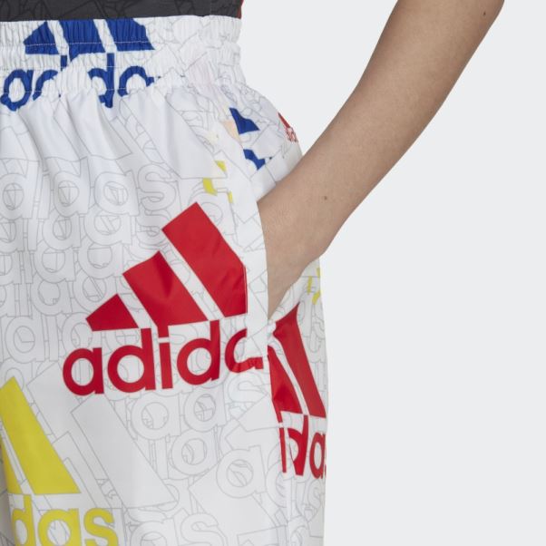 Pantalon Tissé Ample à Logo Multicolore Essentials Adidas Blanc