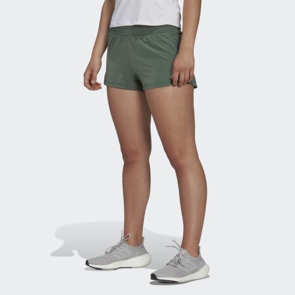 Adidas Vert Oxyde Pacer Short Chiné Tissé à 3 Bandes