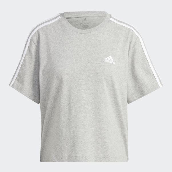 Adidas Crop Top En Jersey Simple à 3 Bandes Essentials Gris Moyen