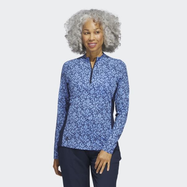 Adidas Ultimate365 Polo De Golf Col Cheminée Imprimé 1/4 Zip Bleu Marine