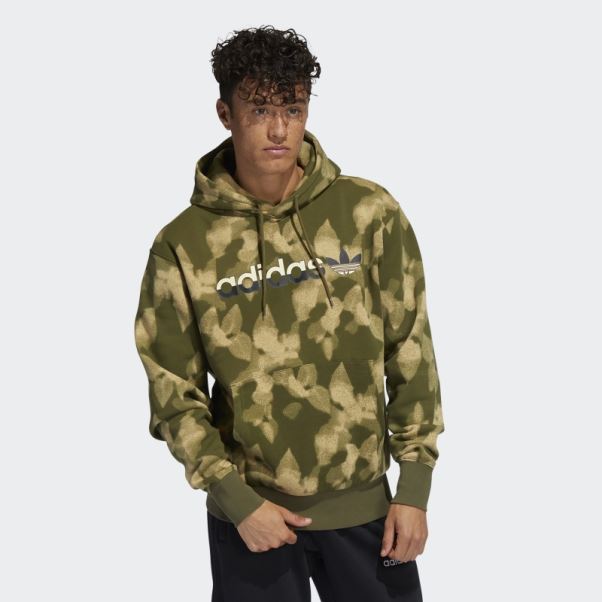 Adidas Sweat à Capuche Imprimé Feuilles D'hiver Olive