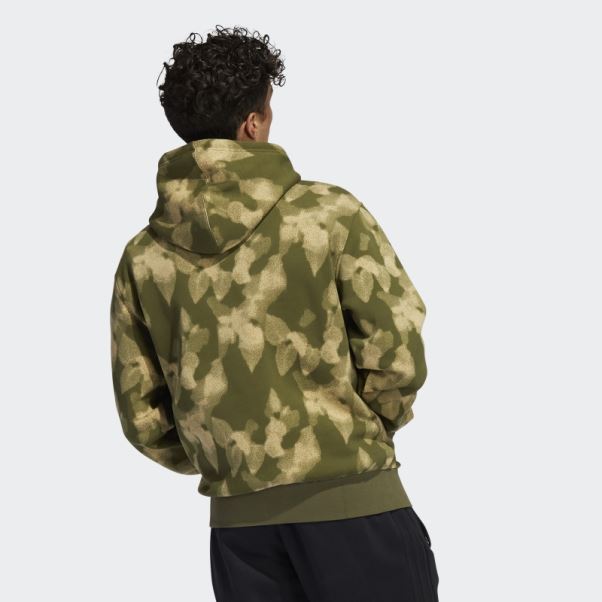 Adidas Sweat à Capuche Imprimé Feuilles D'hiver Olive