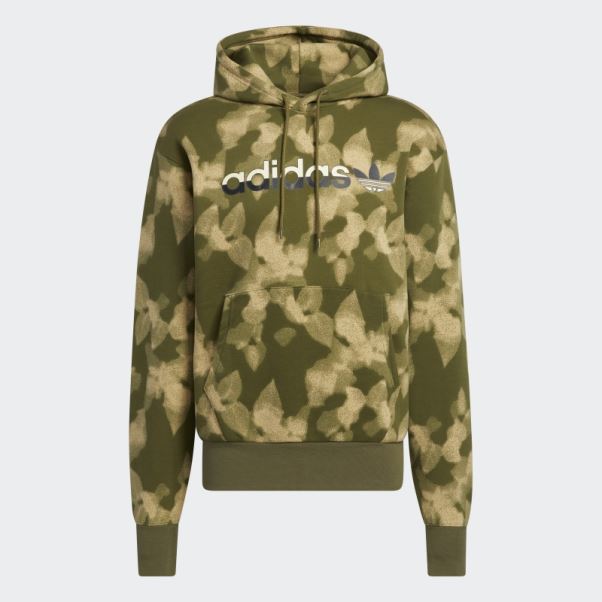 Adidas Sweat à Capuche Imprimé Feuilles D'hiver Olive