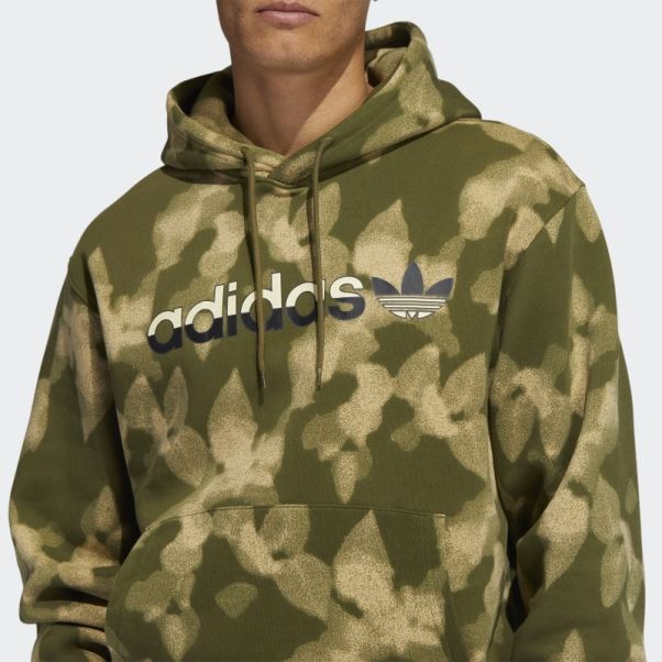 Adidas Sweat à Capuche Imprimé Feuilles D'hiver Olive