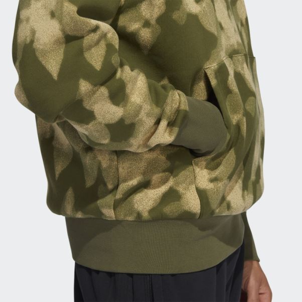 Adidas Sweat à Capuche Imprimé Feuilles D'hiver Olive