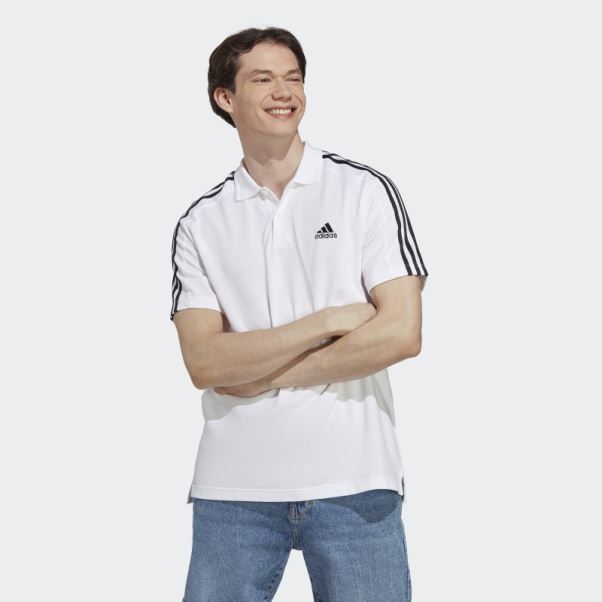 Polo Blanc à 3 Bandes En Piqué Brodé Adidas Adidas