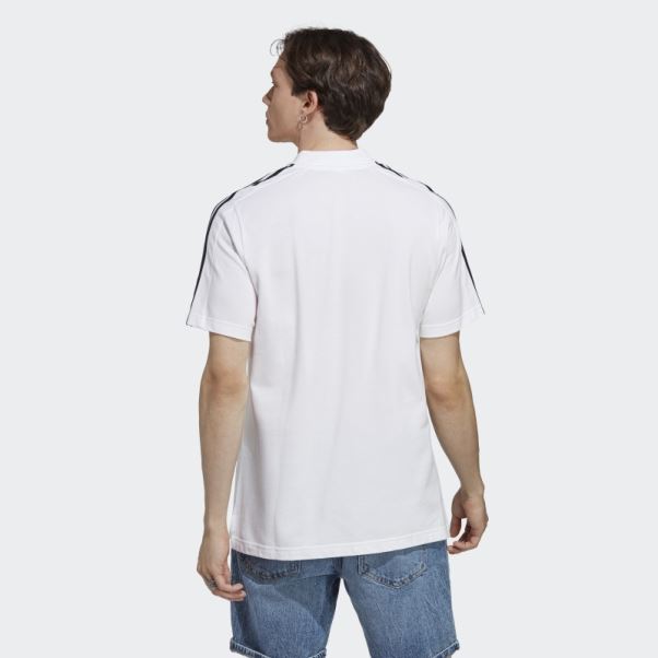 Polo Blanc à 3 Bandes En Piqué Brodé Adidas Adidas