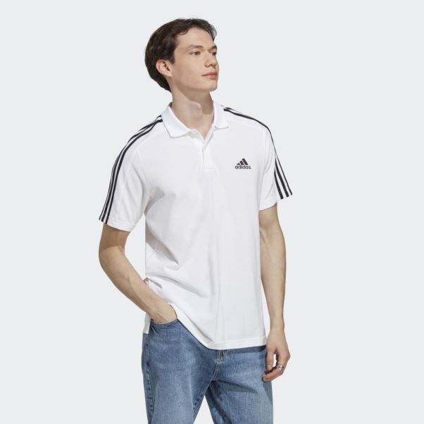 Polo Blanc à 3 Bandes En Piqué Brodé Adidas Adidas