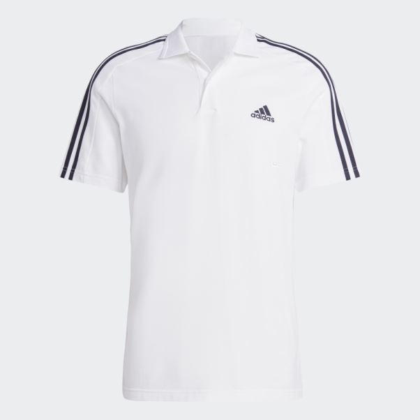 Polo Blanc à 3 Bandes En Piqué Brodé Adidas Adidas