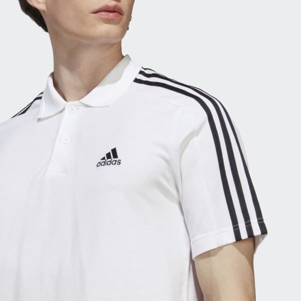Polo Blanc à 3 Bandes En Piqué Brodé Adidas Adidas