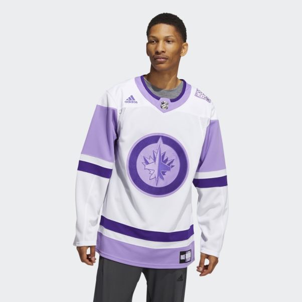 Adidas Jets Blanc Hockey Combat Le Cancer Maillot
