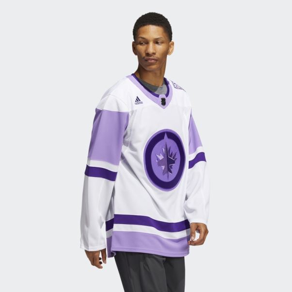 Adidas Jets Blanc Hockey Combat Le Cancer Maillot