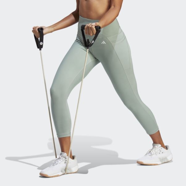 Optime Stash Pocket Legging 3/4 Taille Haute Adidas Argent Vert