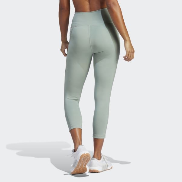 Optime Stash Pocket Legging 3/4 Taille Haute Adidas Argent Vert