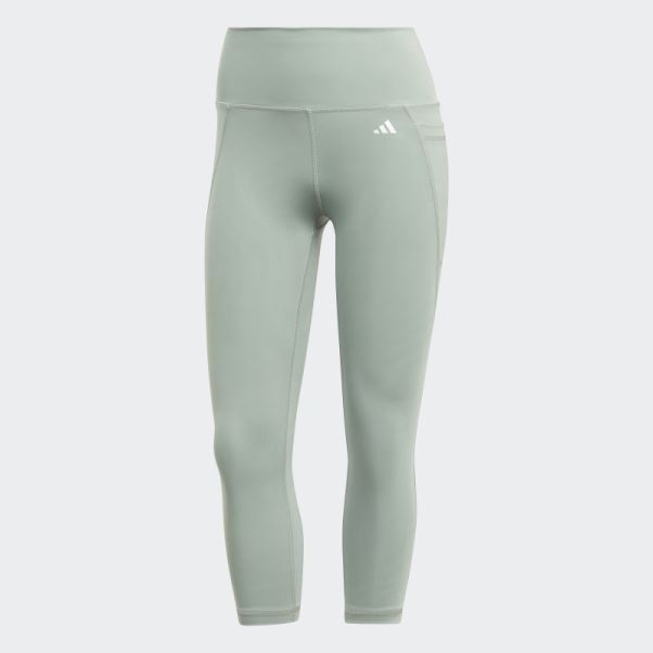 Optime Stash Pocket Legging 3/4 Taille Haute Adidas Argent Vert