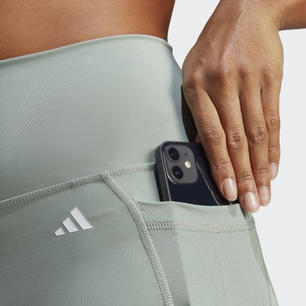 Optime Stash Pocket Legging 3/4 Taille Haute Adidas Argent Vert