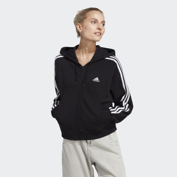 Sweat à Capuche Zippé En Molleton 3 Bandes Essentials Noir Adidas