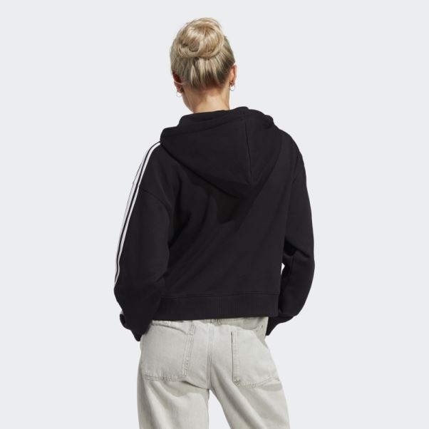 Sweat à Capuche Zippé En Molleton 3 Bandes Essentials Noir Adidas