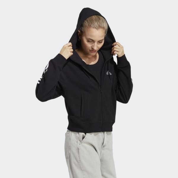 Sweat à Capuche Zippé En Molleton 3 Bandes Essentials Noir Adidas