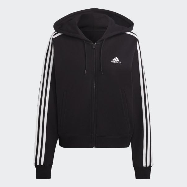 Sweat à Capuche Zippé En Molleton 3 Bandes Essentials Noir Adidas