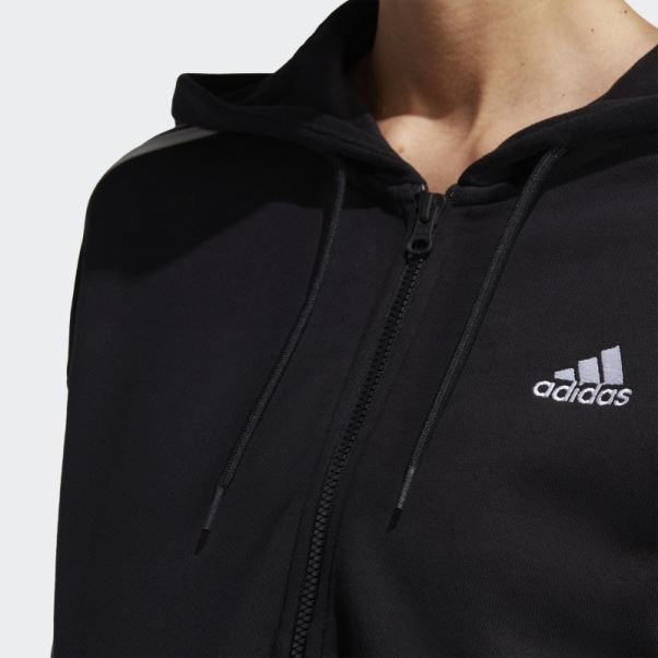Sweat à Capuche Zippé En Molleton 3 Bandes Essentials Noir Adidas