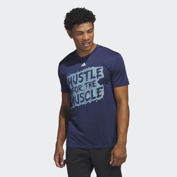 Bleu Foncé Adidas Hustle For The Muscle Aeroready T-shirt D'entraînement Graphique à Manches Courtes