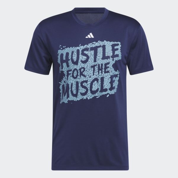 Bleu Foncé Adidas Hustle For The Muscle Aeroready T-shirt D'entraînement Graphique à Manches Courtes