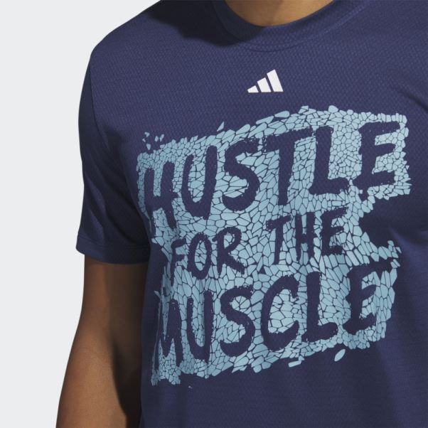 Bleu Foncé Adidas Hustle For The Muscle Aeroready T-shirt D'entraînement Graphique à Manches Courtes