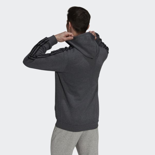 Sweat à Capuche Zippé En Polaire 3 Bandes Essentials Adidas Gris Foncé Chiné