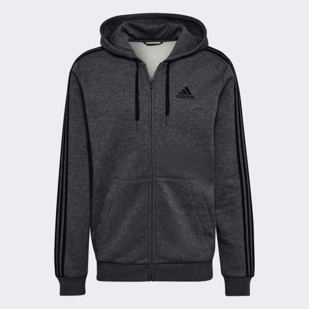 Sweat à Capuche Zippé En Polaire 3 Bandes Essentials Adidas Gris Foncé Chiné