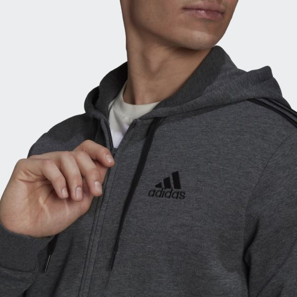 Sweat à Capuche Zippé En Polaire 3 Bandes Essentials Adidas Gris Foncé Chiné