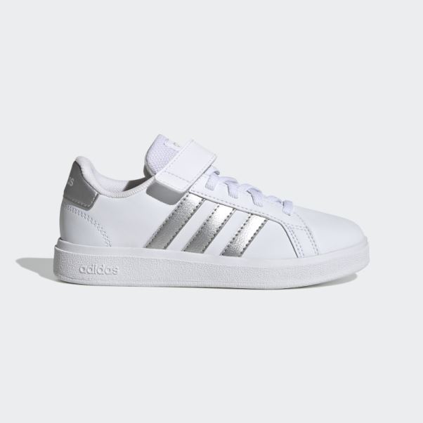 Chaussures Blanches à Lacets élastiques Et à Bride Supérieure Adidas Grand Court