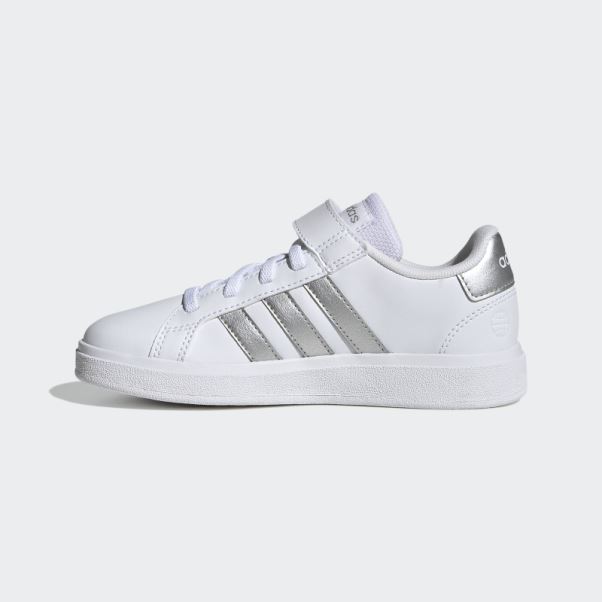 Chaussures Blanches à Lacets élastiques Et à Bride Supérieure Adidas Grand Court