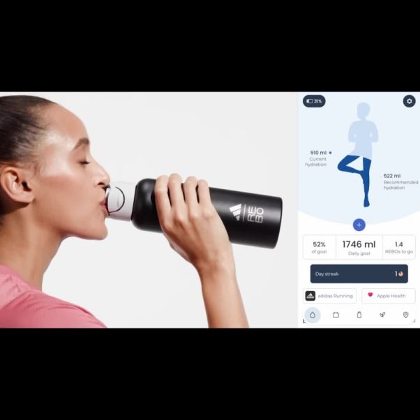 Bouteille Intelligente Adidas X Rebo Noir