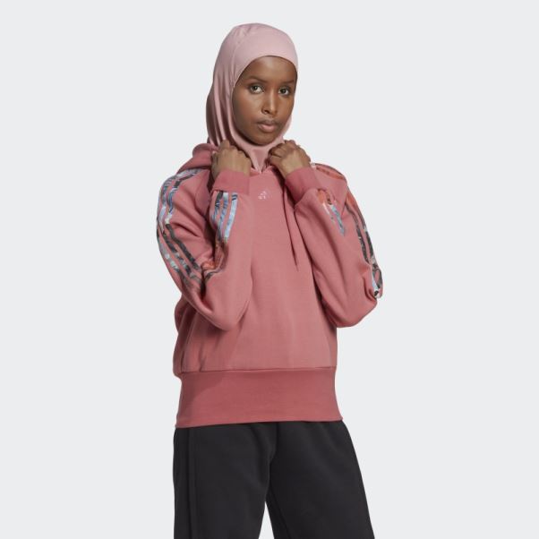 Adidas Sweat à Capuche Rouge à 3 Bandes à Fleurs