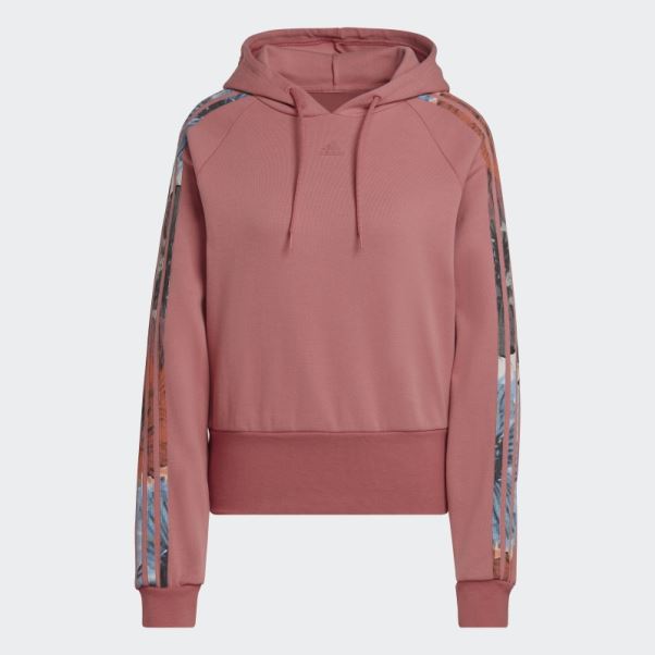 Adidas Sweat à Capuche Rouge à 3 Bandes à Fleurs