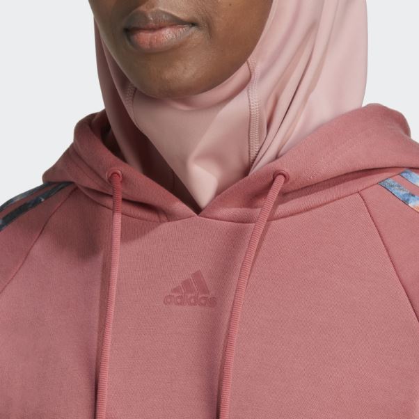 Adidas Sweat à Capuche Rouge à 3 Bandes à Fleurs